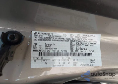 2016 Ford Focus Se z USA, uszkodzony, nr VIN 1FADP3F20GL389034